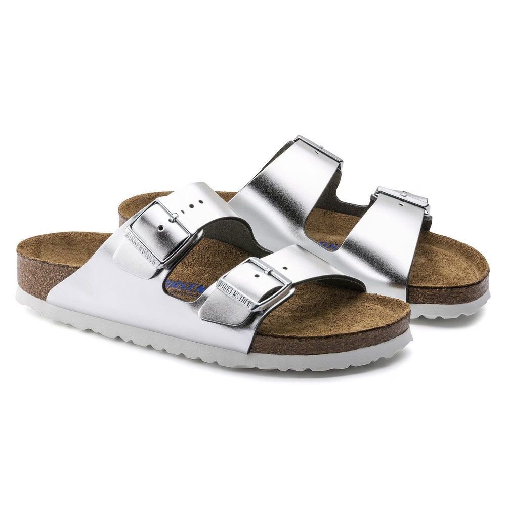 Birkenstock Arizona Soft Footbed Metallic Silver Leather Size W10/M8 Slip-On - Picture 1 of 14